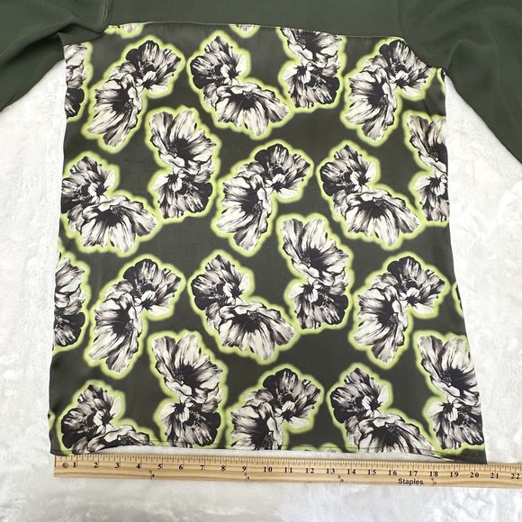 Blugirl Folies Silk Women Blouse SZ 8 Green Floral Sheer Long Sleeves Top Italy - Picture 15 of 16